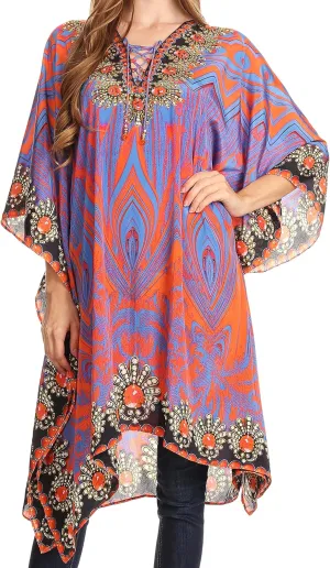 Sakkas Kristy Long Tall Lightweight Caftan Dress/Cover Up with V-Neck Jewels