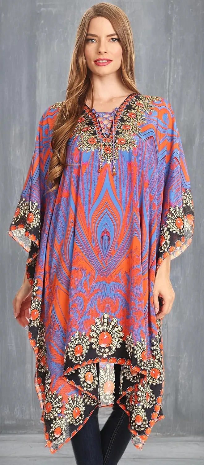 Sakkas Kristy Long Tall Lightweight Caftan Dress/Cover Up with V-Neck Jewels