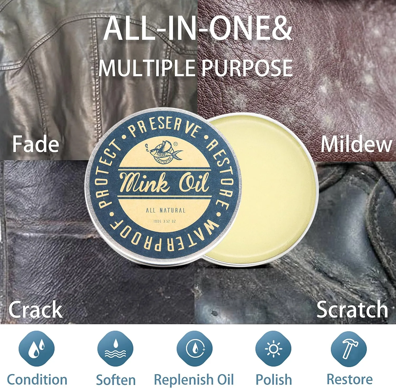 SALTY FISH Mink Oil for Leather Boots, Leather Conditioner Cleaner Waterproof Soften and Restore