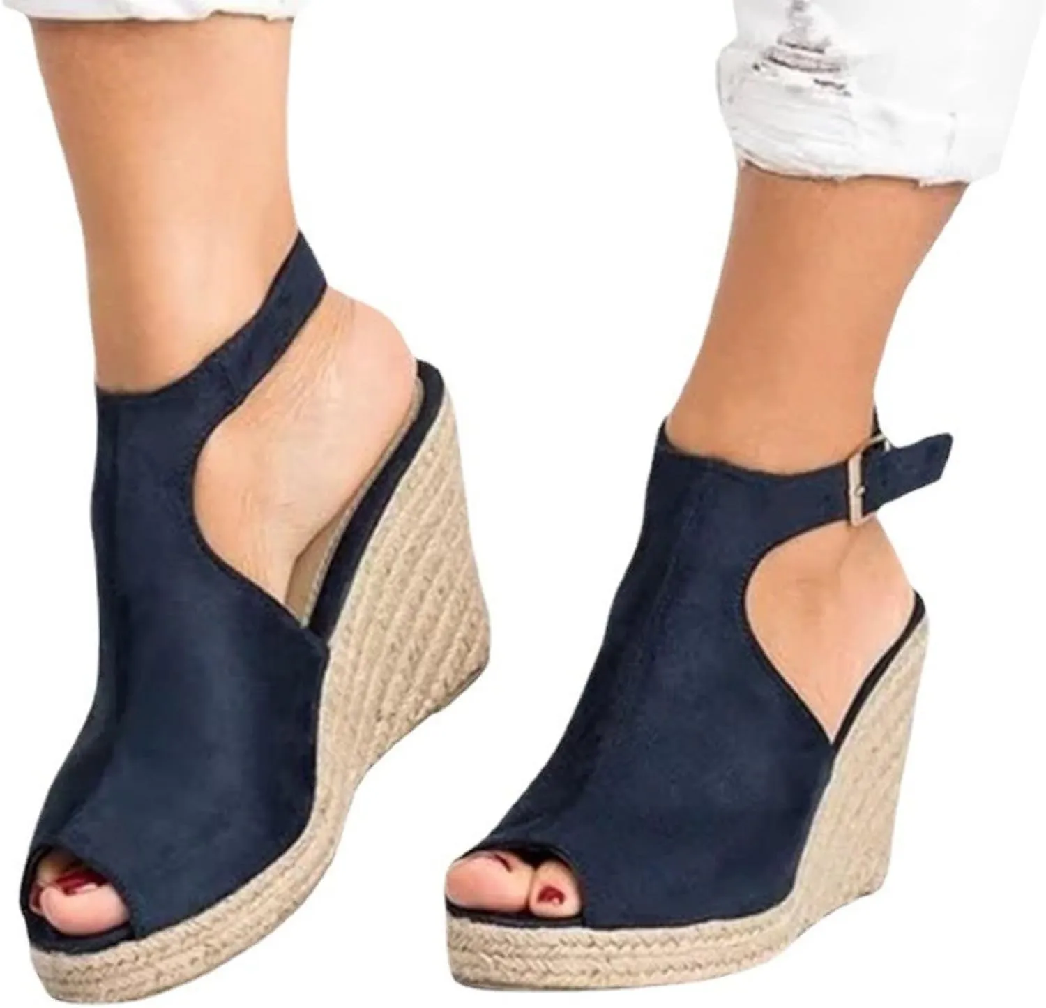 Sandals Women Dressy Open Toe Platform Wedge Sandals Summer Ankle Strap Buckle Low Heels Casual Espadrille Sandal Outdoor Shoes