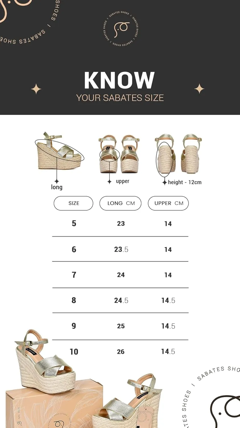 Sábates Summer Espadrilles Platform Sandal for Women Ankle Strap Open Toe Designis. Colors: Gold and Silver (5, Silver)