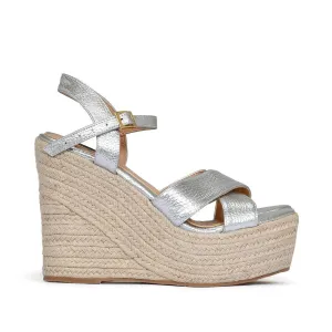 Sábates Summer Espadrilles Platform Sandal for Women Ankle Strap Open Toe Designis. Colors: Gold and Silver (5, Silver)