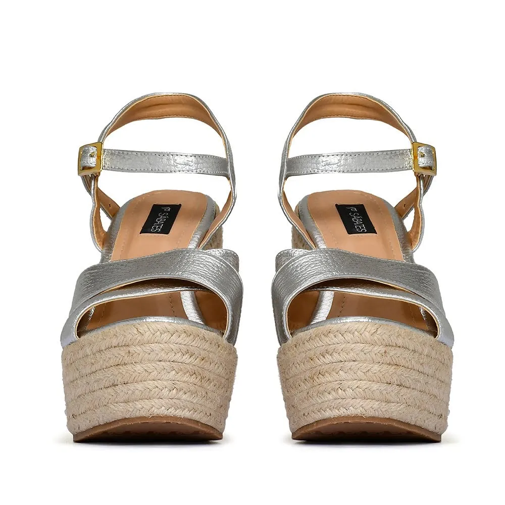 Sábates Summer Espadrilles Platform Sandal for Women Ankle Strap Open Toe Designis. Colors: Gold and Silver (5, Silver)