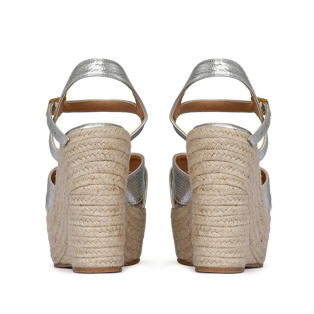 Sábates Summer Espadrilles Platform Sandal for Women Ankle Strap Open Toe Designis. Colors: Gold and Silver (5, Silver)