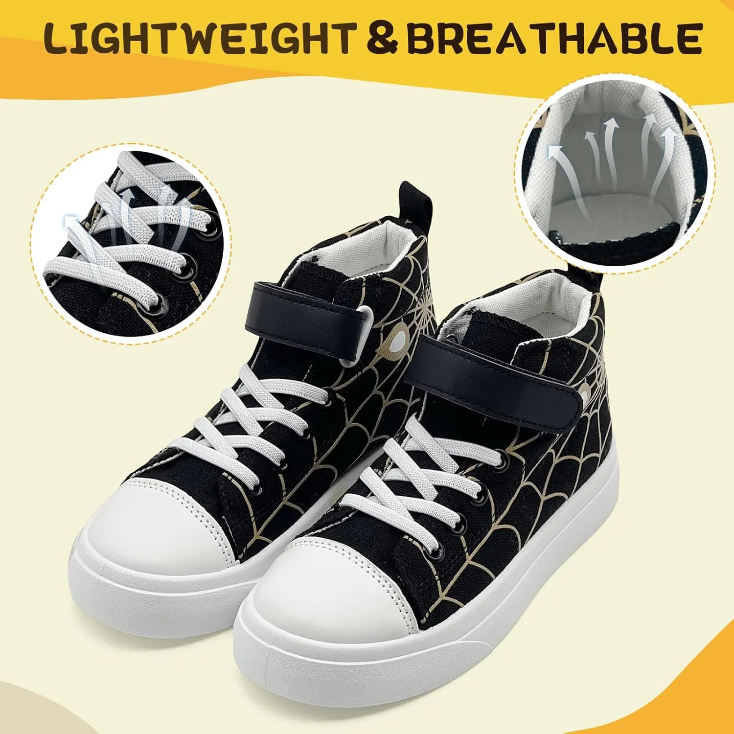 Sharllen Kid Canvas High Top Spider Sneakers Classic Adjustable Strap Lace up Shoes for Boys Girls Casual Tennis Kids Athletic Basketball Running Walking Shoes