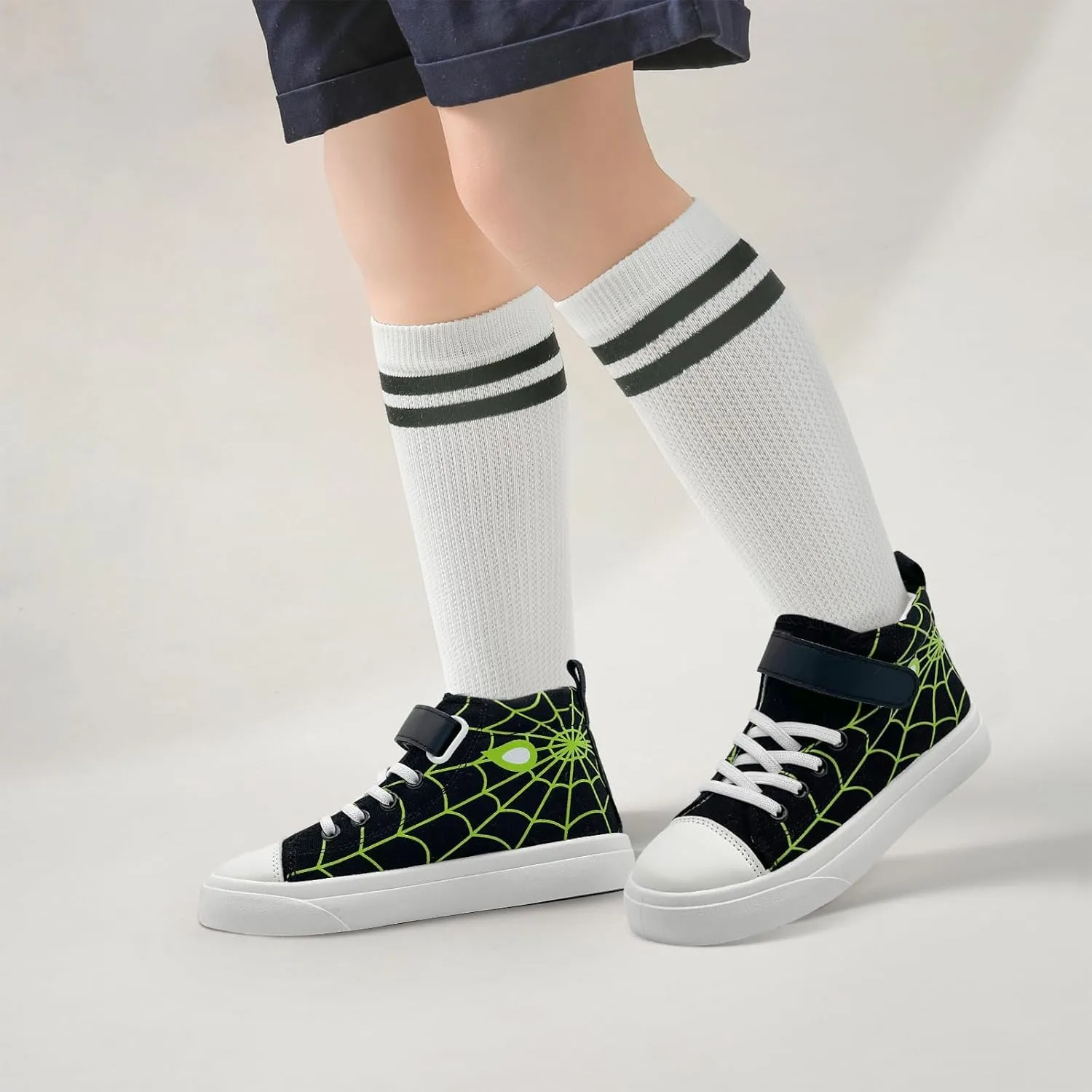 Sharllen Kid Canvas High Top Spider Sneakers Classic Adjustable Strap Lace up Shoes for Boys Girls Casual Tennis Kids Athletic Basketball Running Walking Shoes
