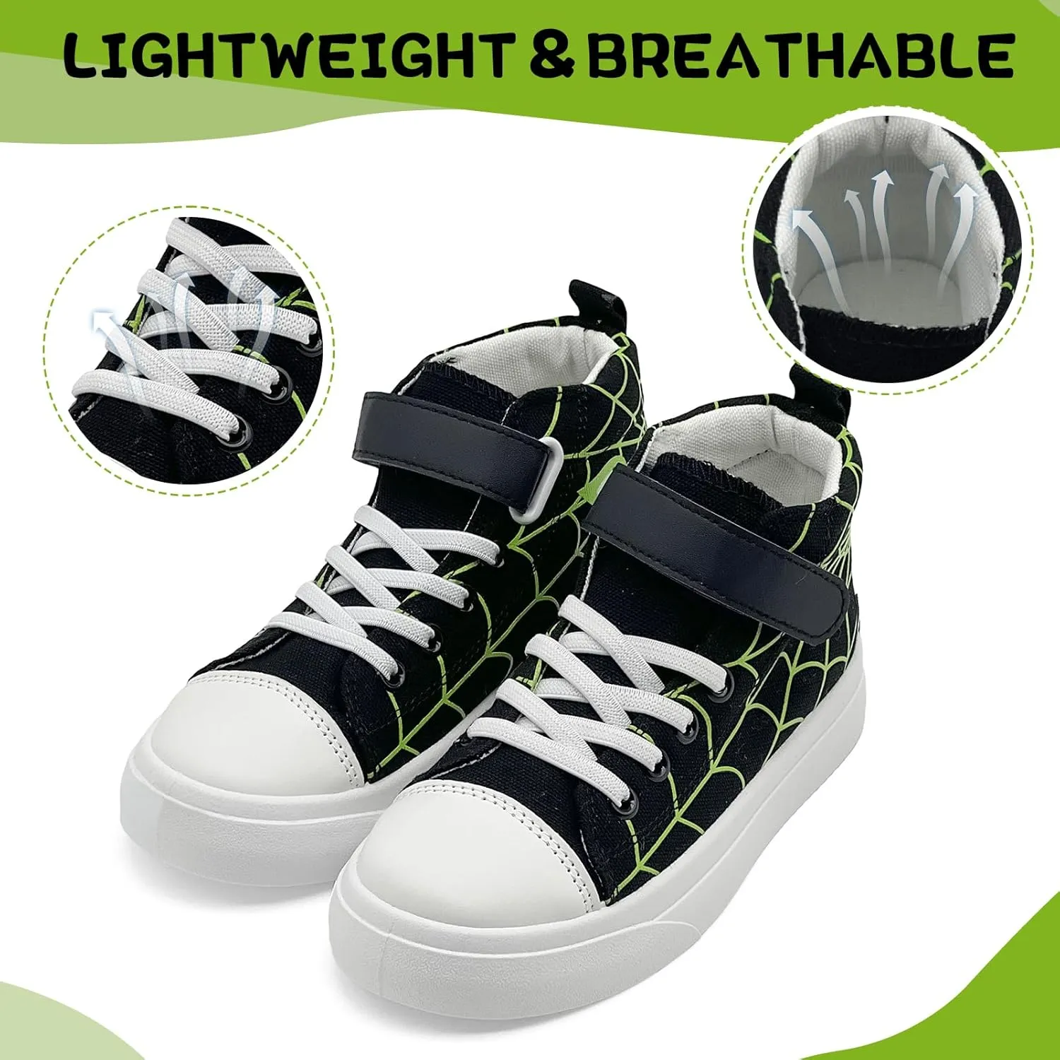 Sharllen Kid Canvas High Top Spider Sneakers Classic Adjustable Strap Lace up Shoes for Boys Girls Casual Tennis Kids Athletic Basketball Running Walking Shoes