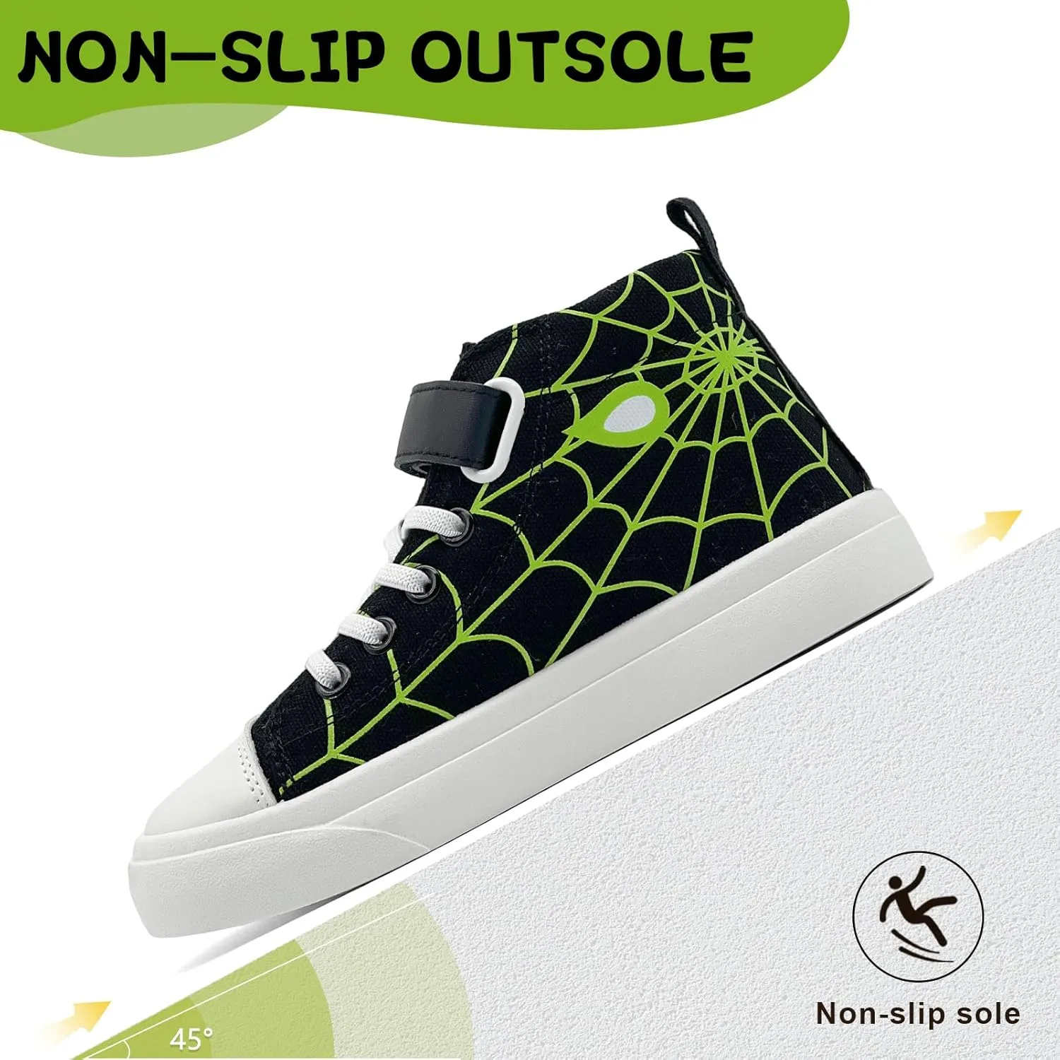 Sharllen Kid Canvas High Top Spider Sneakers Classic Adjustable Strap Lace up Shoes for Boys Girls Casual Tennis Kids Athletic Basketball Running Walking Shoes