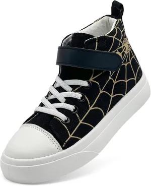 Sharllen Kid Canvas High Top Spider Sneakers Classic Adjustable Strap Lace up Shoes for Boys Girls Casual Tennis Kids Athletic Basketball Running Walking Shoes