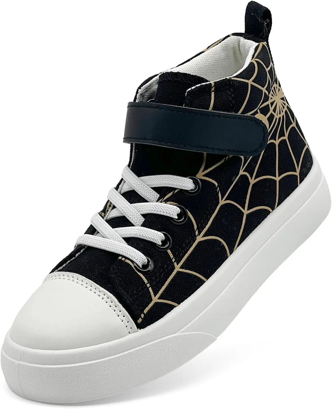 Sharllen Kid Canvas High Top Spider Sneakers Classic Adjustable Strap Lace up Shoes for Boys Girls Casual Tennis Kids Athletic Basketball Running Walking Shoes