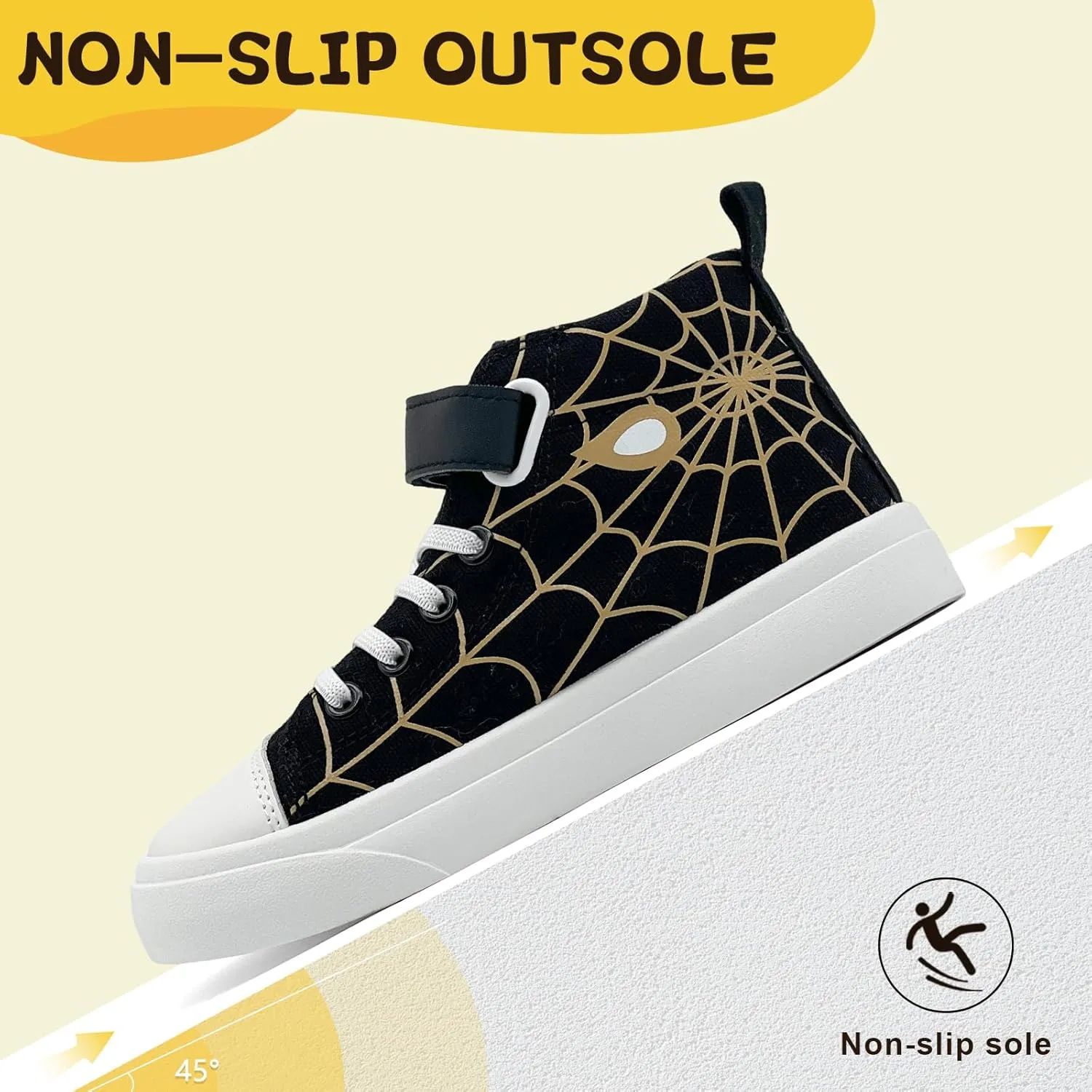 Sharllen Kid Canvas High Top Spider Sneakers Classic Adjustable Strap Lace up Shoes for Boys Girls Casual Tennis Kids Athletic Basketball Running Walking Shoes