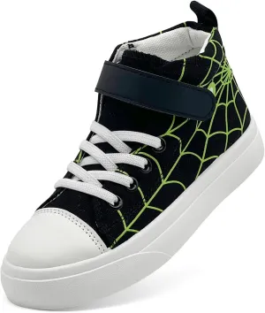 Sharllen Kid Canvas High Top Spider Sneakers Classic Adjustable Strap Lace up Shoes for Boys Girls Casual Tennis Kids Athletic Basketball Running Walking Shoes
