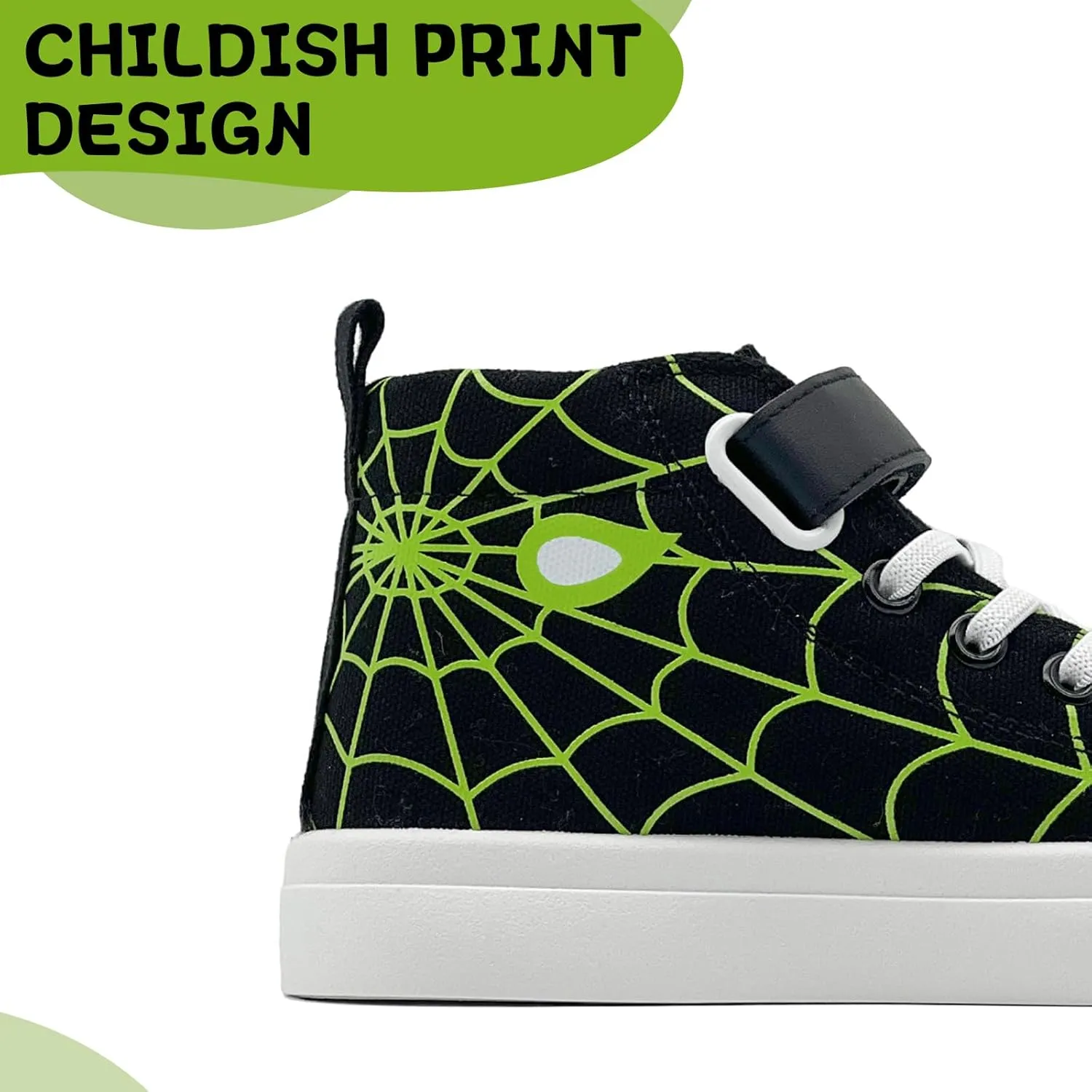Sharllen Kid Canvas High Top Spider Sneakers Classic Adjustable Strap Lace up Shoes for Boys Girls Casual Tennis Kids Athletic Basketball Running Walking Shoes