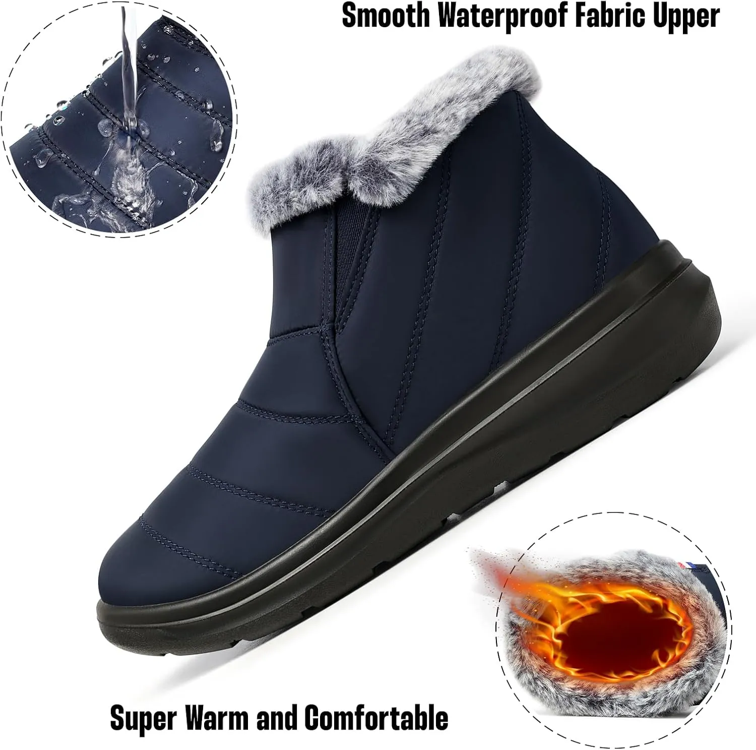 SHIBEVER Winter Waterproof Boots for Women: Snow Womens Ankle Fur Lined Shoes Slip On Warm Insulated Winter Boot