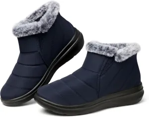 SHIBEVER Winter Waterproof Boots for Women: Snow Womens Ankle Fur Lined Shoes Slip On Warm Insulated Winter Boot