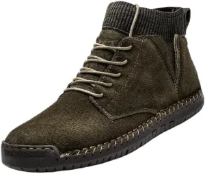 Shoes Men's Fashionable Lace-up Stitching Leather Boots High-top Round-toe Flat-soled Oxford Shoes for Travel Driving Men Casual Soft-soled Shoes(Gray,9.5)