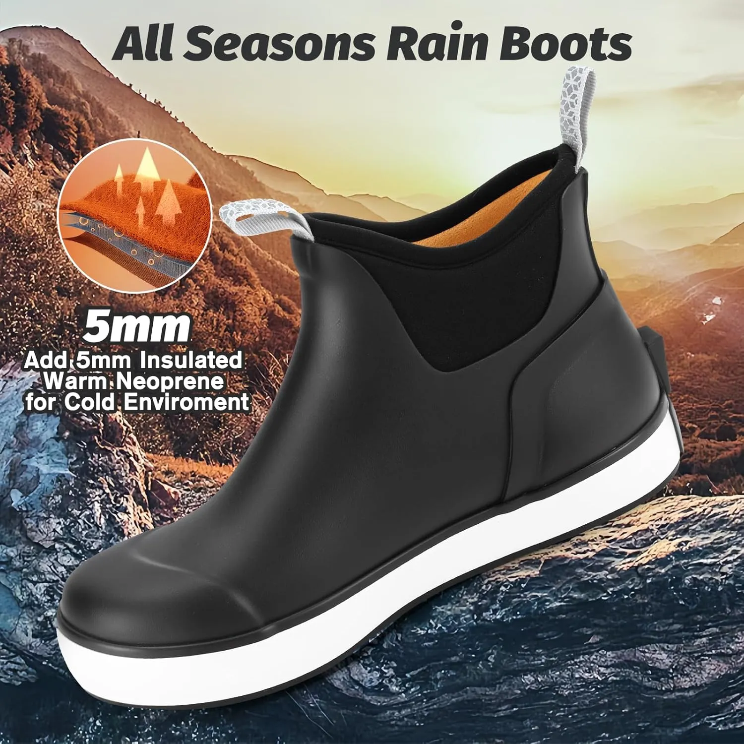 Showave Kid's Rain Boots Waterproof Deck Boots for Boys Girls Insulated Neoprene Rubber Boots Non-slip Child Mud Booties