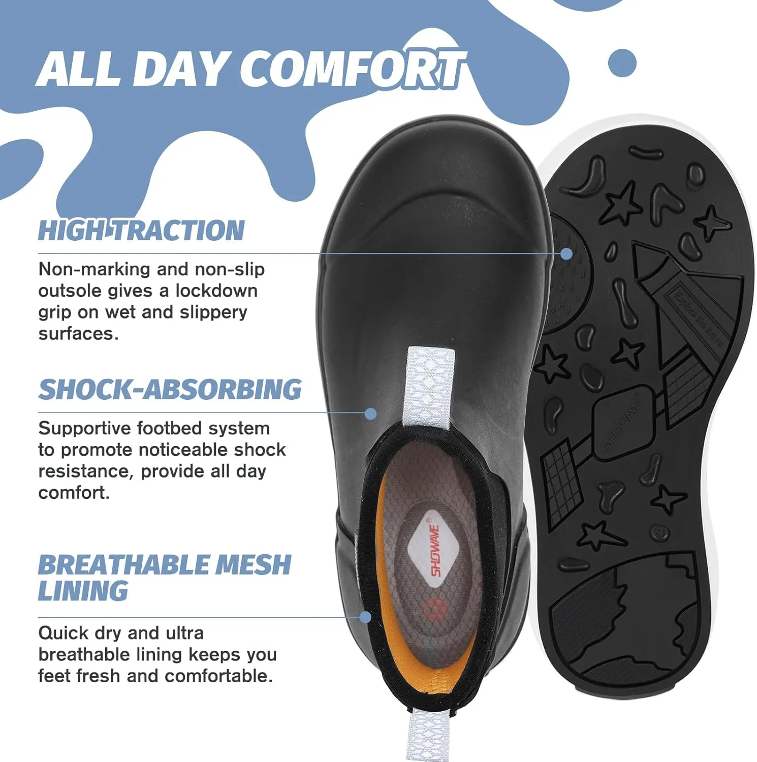 Showave Kid's Rain Boots Waterproof Deck Boots for Boys Girls Insulated Neoprene Rubber Boots Non-slip Child Mud Booties