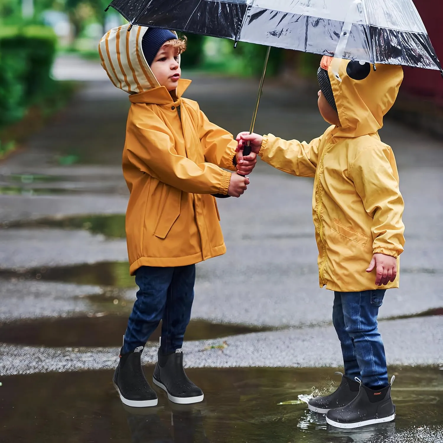 Showave Kid's Rain Boots Waterproof Deck Boots for Boys Girls Insulated Neoprene Rubber Boots Non-slip Child Mud Booties