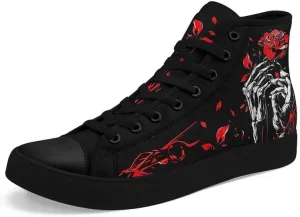 Skull High Top Sneaker for Men Women Fashion Rose Gothic Black Canvas Shoes Unisex Lace Up Casual Tennis Walking Flat Shoes