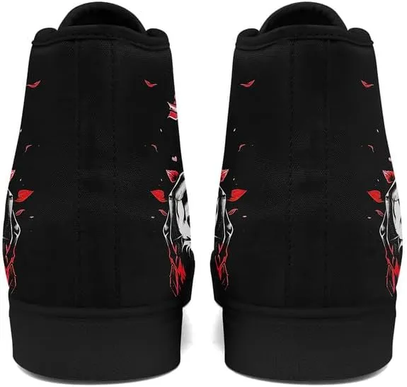 Skull High Top Sneaker for Men Women Fashion Rose Gothic Black Canvas Shoes Unisex Lace Up Casual Tennis Walking Flat Shoes
