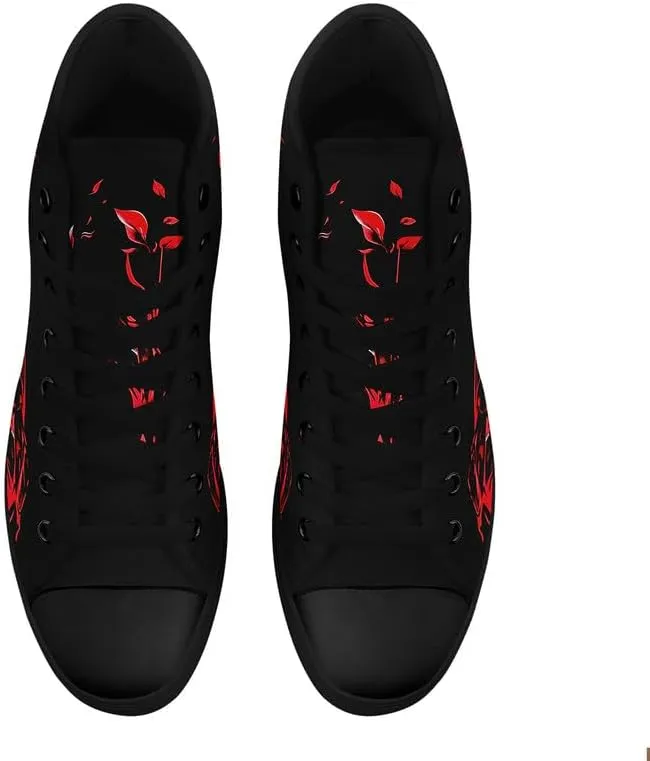Skull High Top Sneaker for Men Women Fashion Rose Gothic Black Canvas Shoes Unisex Lace Up Casual Tennis Walking Flat Shoes