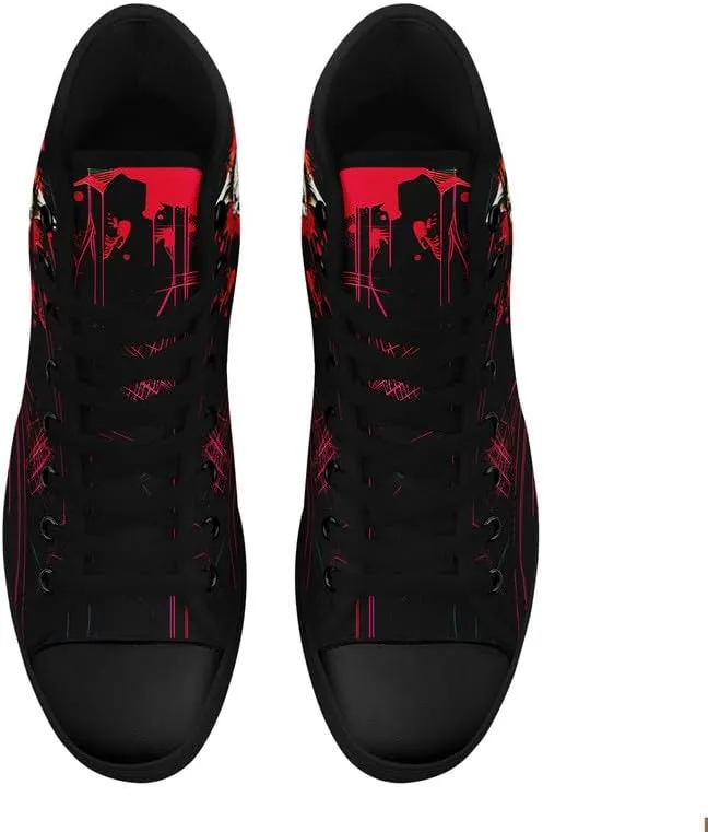 Skull High Top Sneaker for Men Women Fashion Rose Gothic Black Canvas Shoes Unisex Lace Up Casual Tennis Walking Flat Shoes