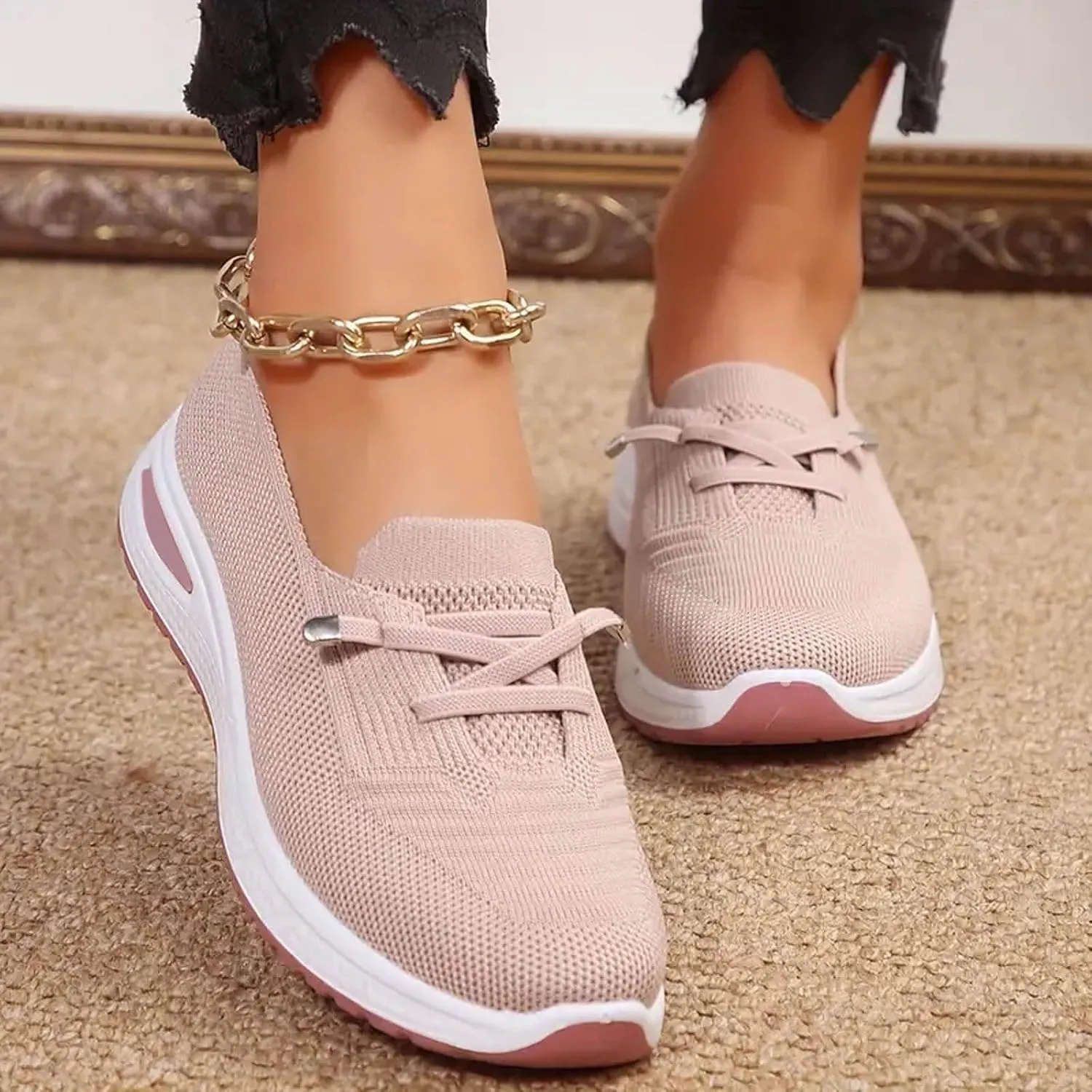 Slip On Orthopedic Sneakers Women Breathable Lightweight Woven Shoes Wide Width Soft Sole Arch Support Non-Slip Shoe Comfortable Platform Loafers