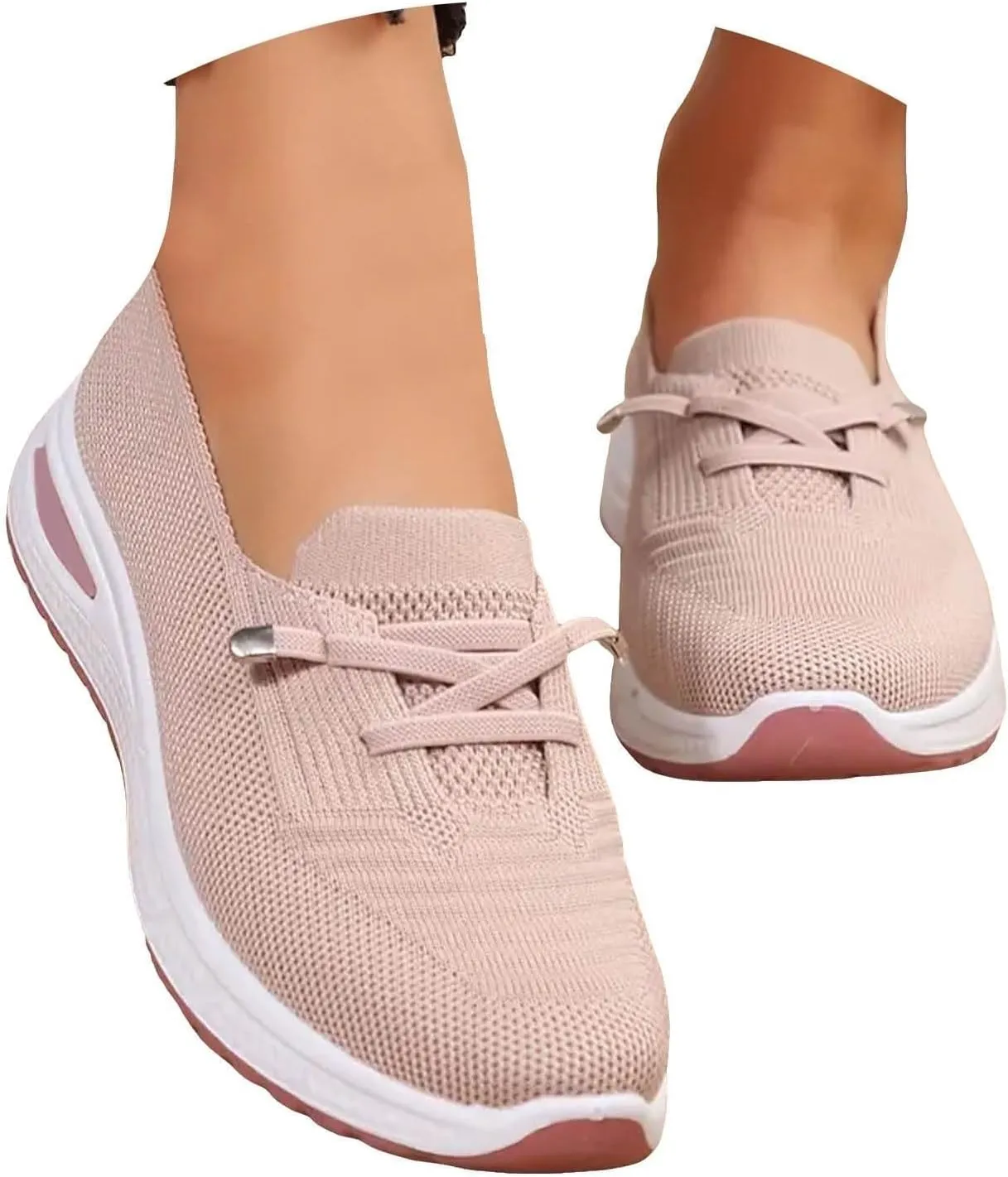 Slip On Orthopedic Sneakers Women Breathable Lightweight Woven Shoes Wide Width Soft Sole Arch Support Non-Slip Shoe Comfortable Platform Loafers