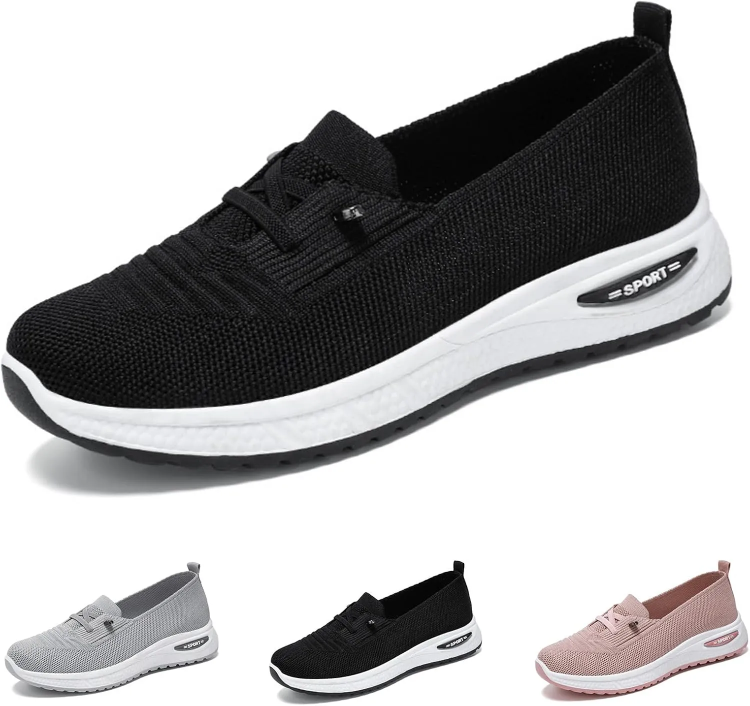 Slip On Orthopedic Sneakers Women Breathable Lightweight Woven Shoes Wide Width Soft Sole Arch Support Non-Slip Shoe Comfortable Platform Loafers