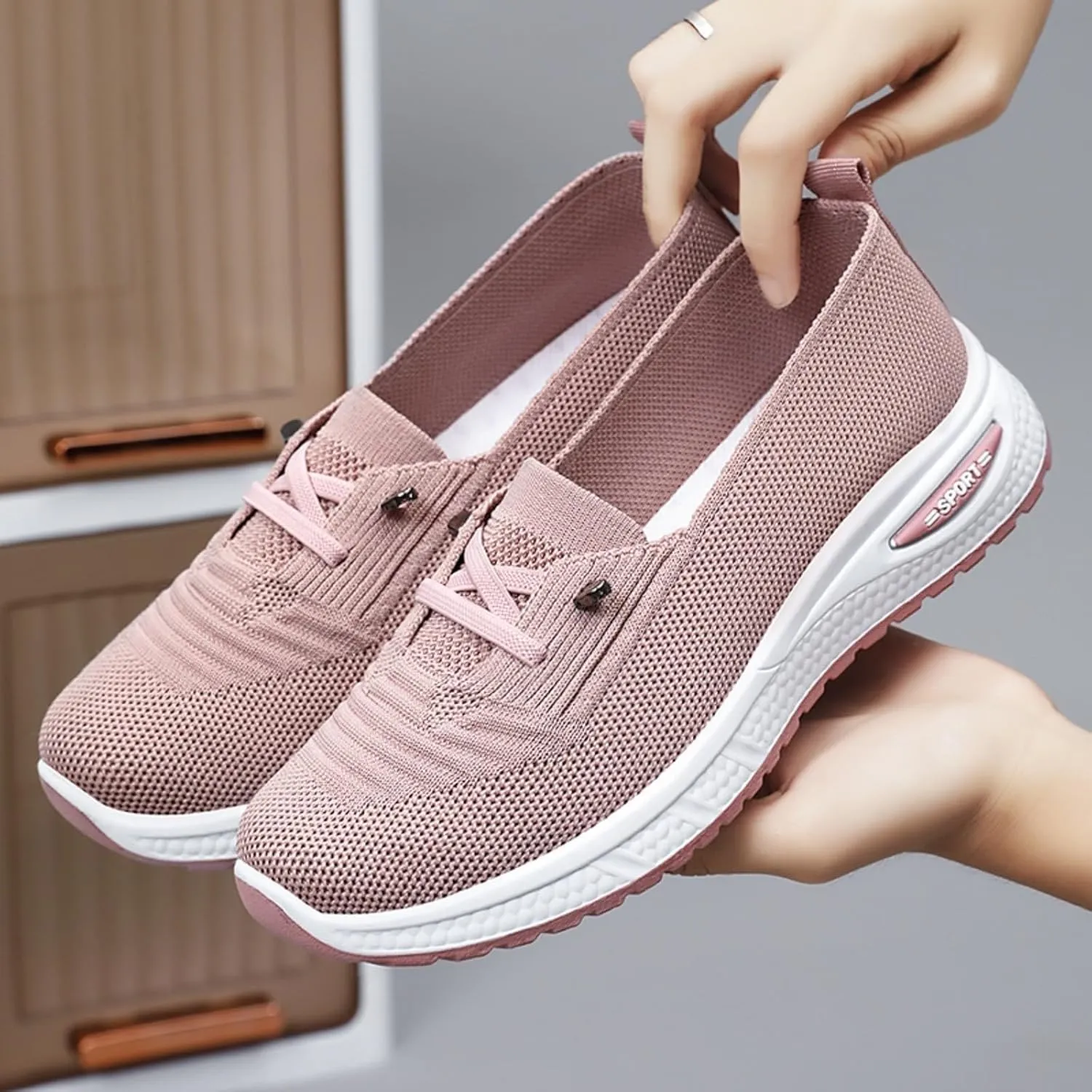 Slip On Orthopedic Sneakers Women Breathable Lightweight Woven Shoes Wide Width Soft Sole Arch Support Non-Slip Shoe Comfortable Platform Loafers