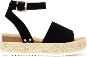 SODA Clip Womens Casual Espadrilles Trim Flatform Studded Wedge (Black-2, Numeric_9)