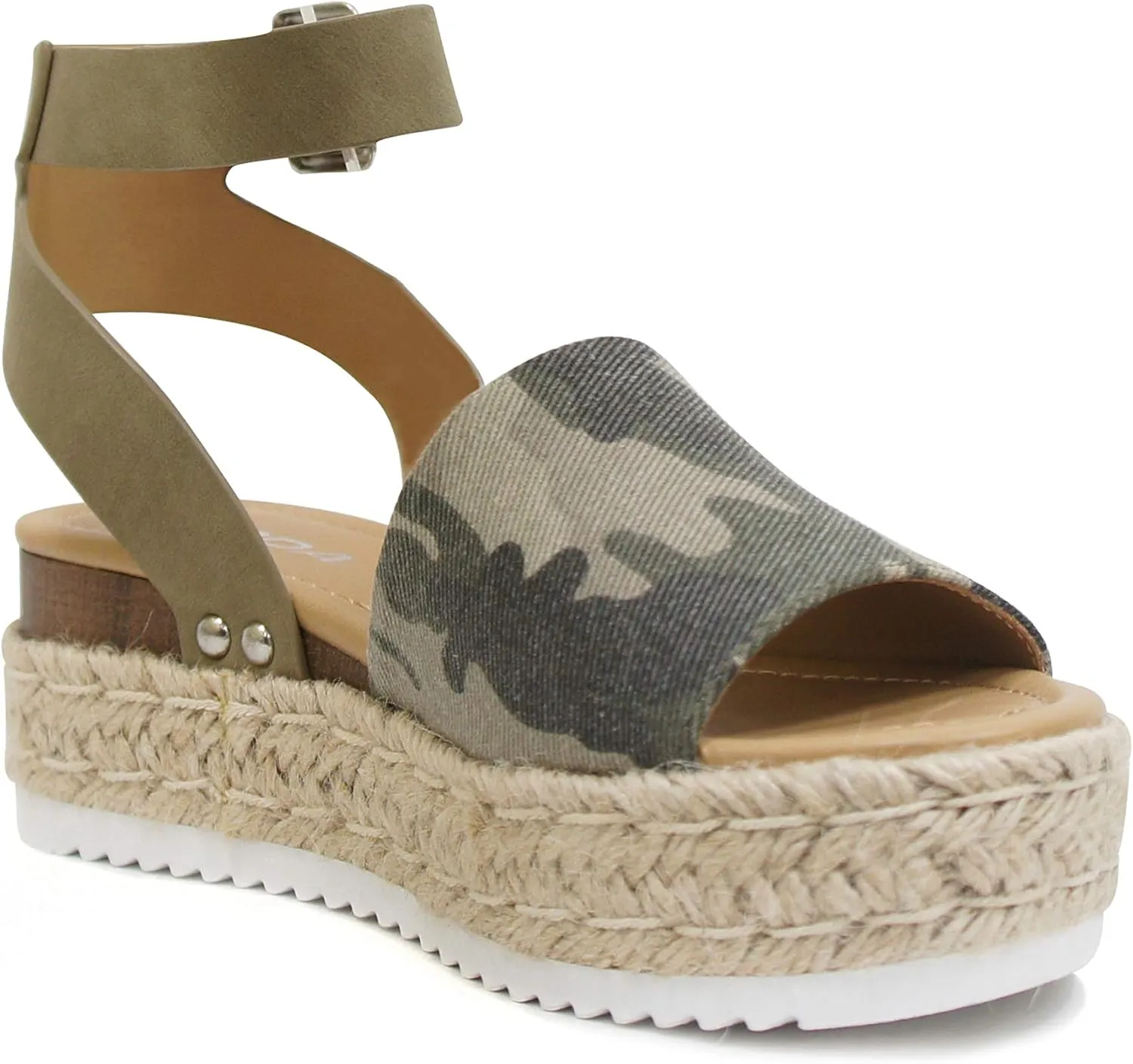 Soda Topic Open Toe Buckle Ankle Strap Espadrilles Flatform Wedge Casual Sandal