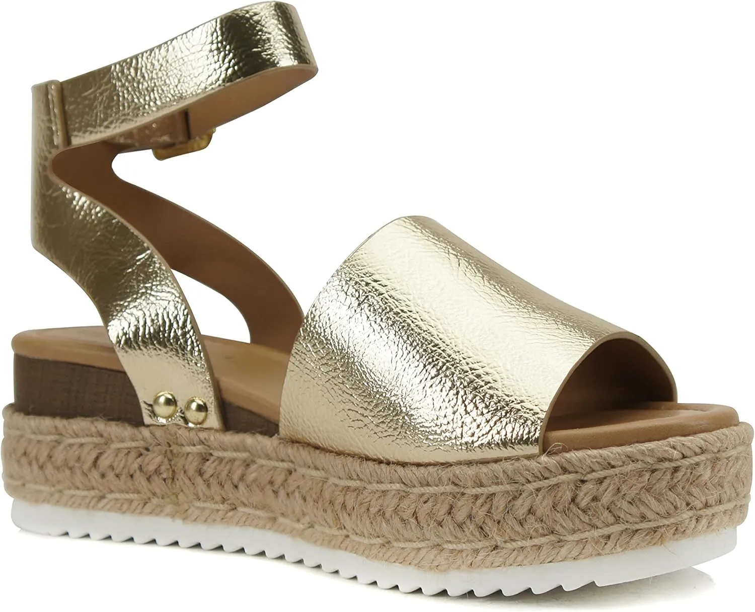 Soda Topic Open Toe Buckle Ankle Strap Espadrilles Flatform Wedge Casual Sandal