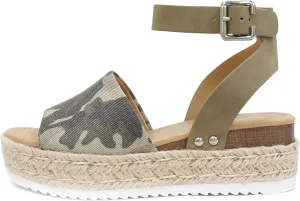 Soda Topic Open Toe Buckle Ankle Strap Espadrilles Flatform Wedge Casual Sandal