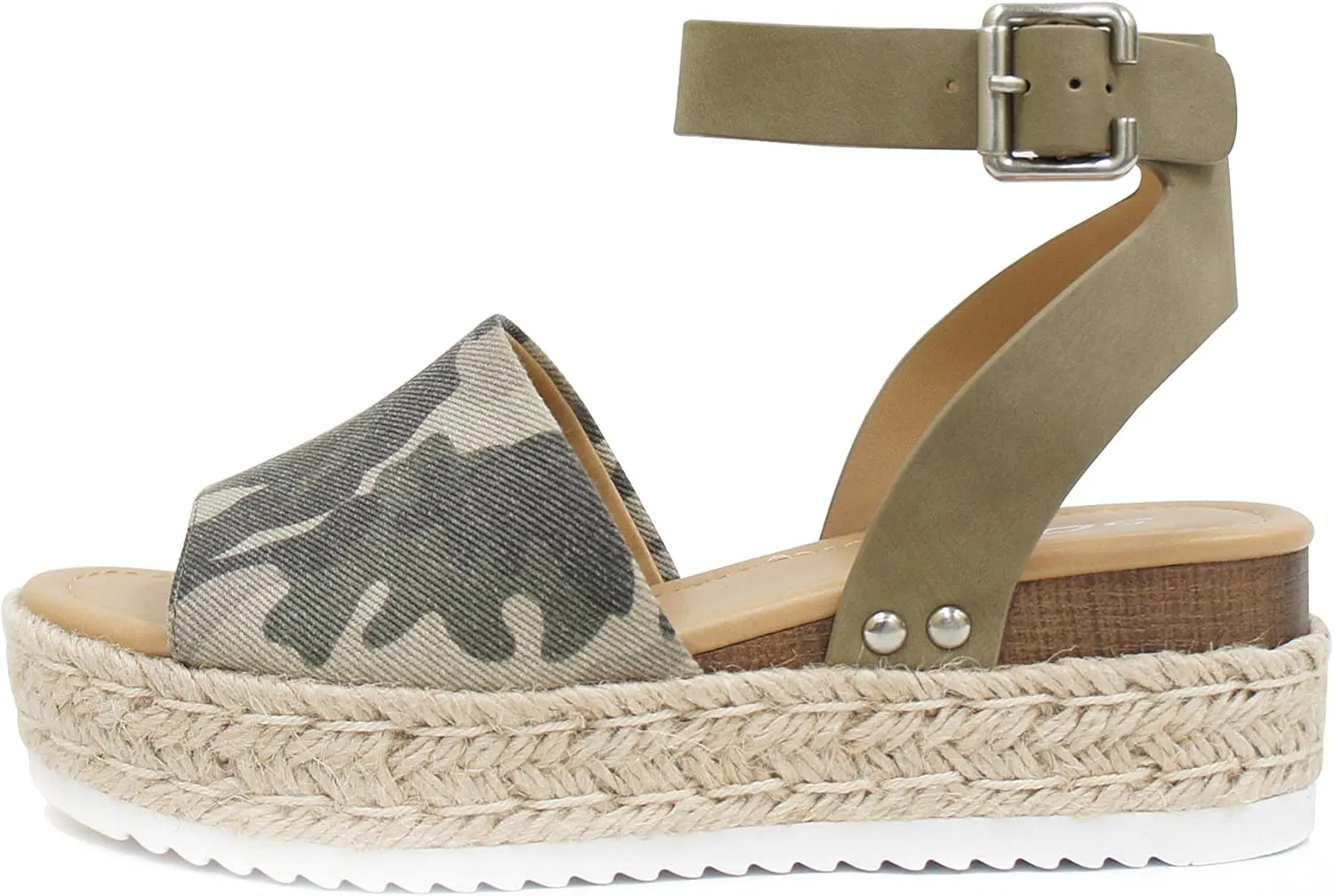 Soda Topic Open Toe Buckle Ankle Strap Espadrilles Flatform Wedge Casual Sandal