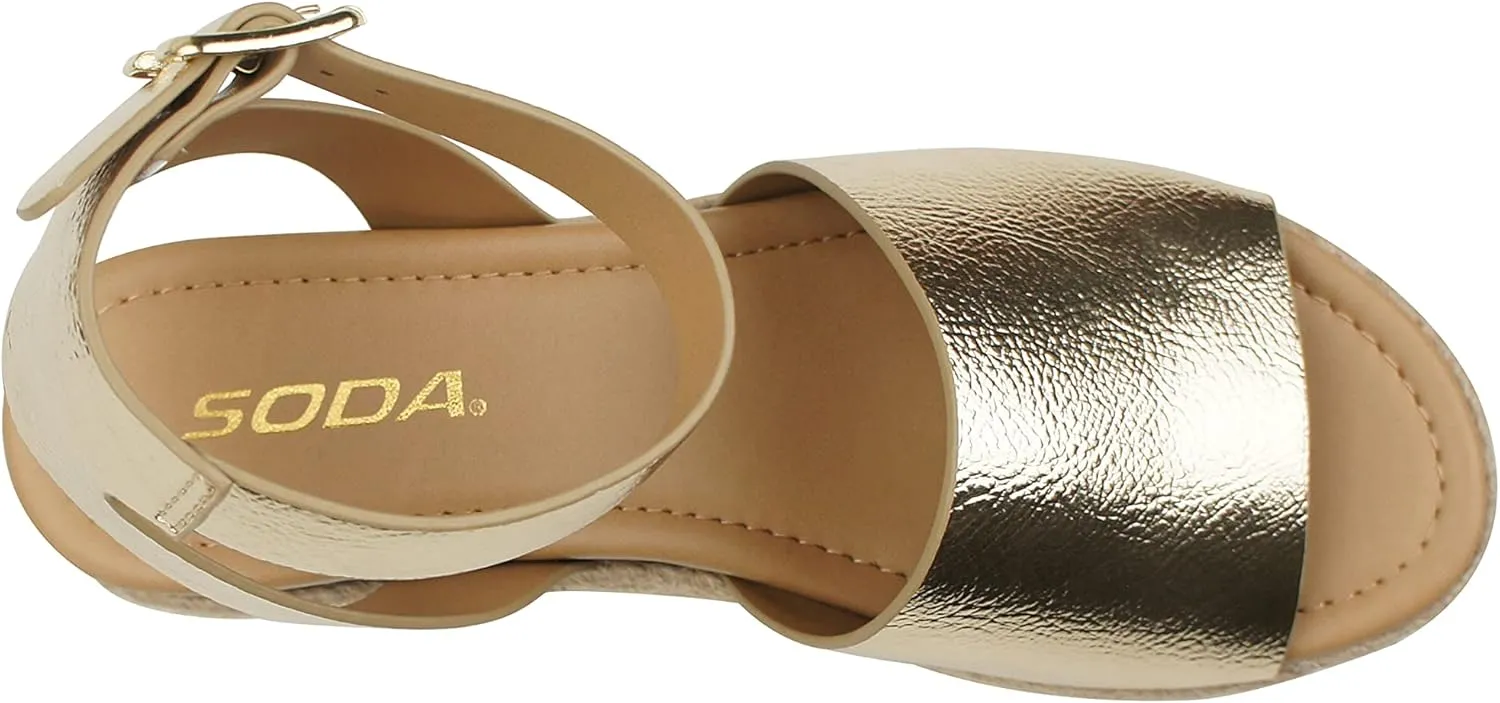 Soda Topic Open Toe Buckle Ankle Strap Espadrilles Flatform Wedge Casual Sandal