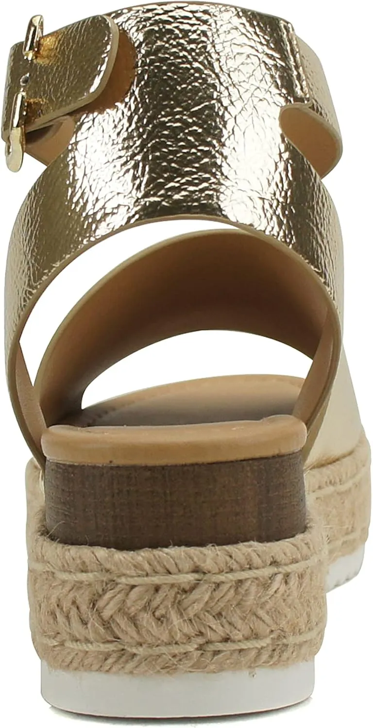 Soda Topic Open Toe Buckle Ankle Strap Espadrilles Flatform Wedge Casual Sandal