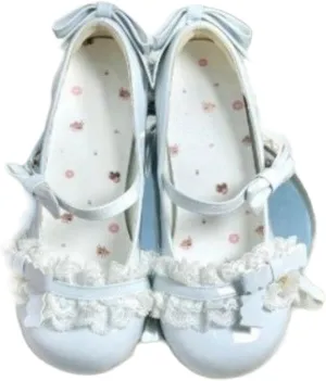 Spring Lolita Mary Jane Flats for Women – Lace Bow Round Toe Chunky Heel Dress Shoes