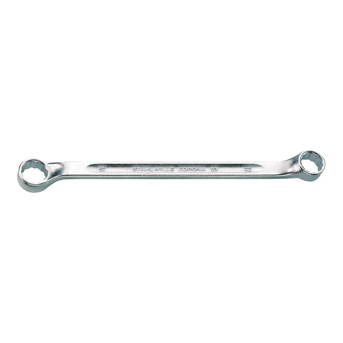 Stahlwille 41072123 Double Ended Ring Spanner, Made of Chrome Alloy Steel & Chrome Plated, Shallow Offset with Anti-Slip Drive Profile, For Work in Confined Spaces, Size 21 x 23 mm, L. 328 mm
