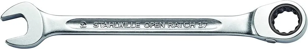 Stahlwille 41171919 Combination Ratcheting Spanner, Open-Ratch, Reversible, 72-Teeth with Bi-Hexagon End, Made of Chrome Alloy Steel & Chrome-Plated, For Work in Confined Spaces, Size 19 mm, L. 252 mm