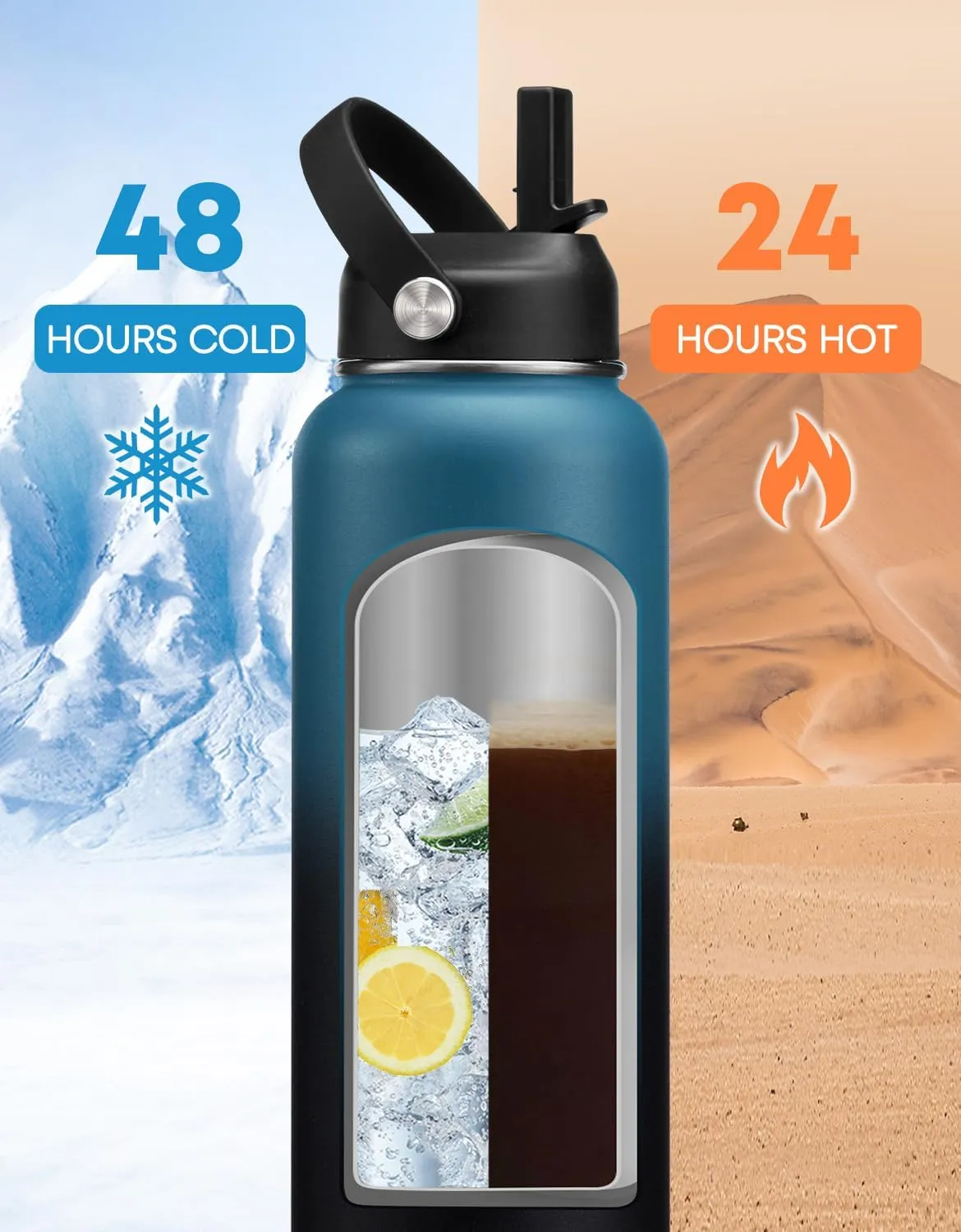 Stainless Steel 40 oz Water Bottle with Straw, Paracord, and Carrying Case - Reusable for Hiking, Gym, Yoga, and Travel