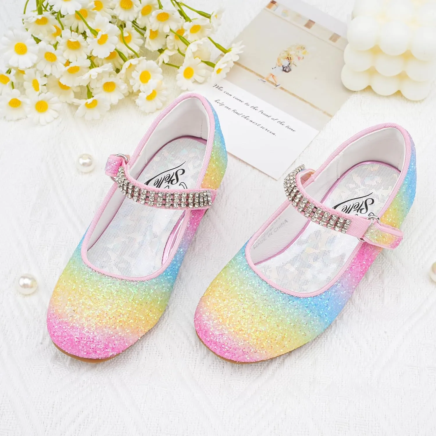 Stelle Girls Dress Shoes Toddler White Flower Girl Low Heels Mary Jane Flat for School Uniform Wedding(Little/Big Kid)