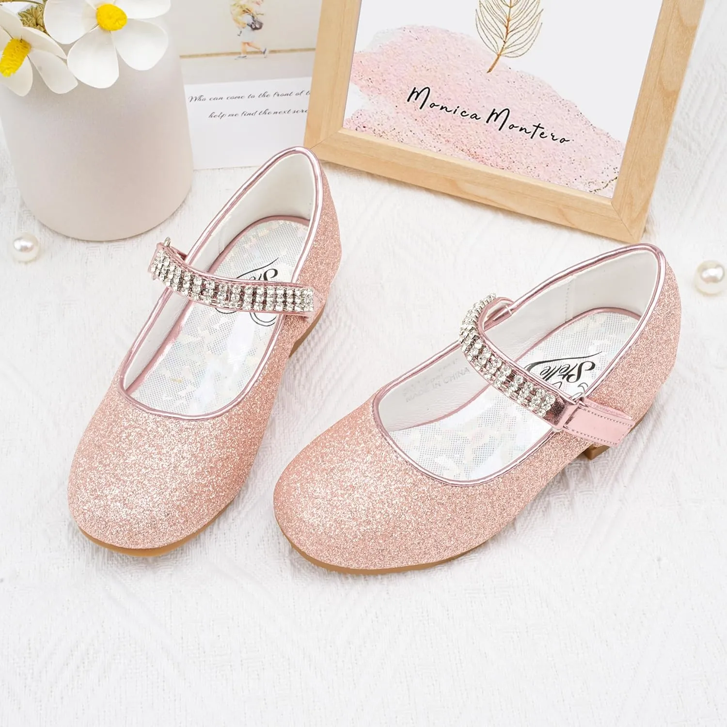 Stelle Girls Dress Shoes Toddler White Flower Girl Low Heels Mary Jane Flat for School Uniform Wedding(Little/Big Kid)