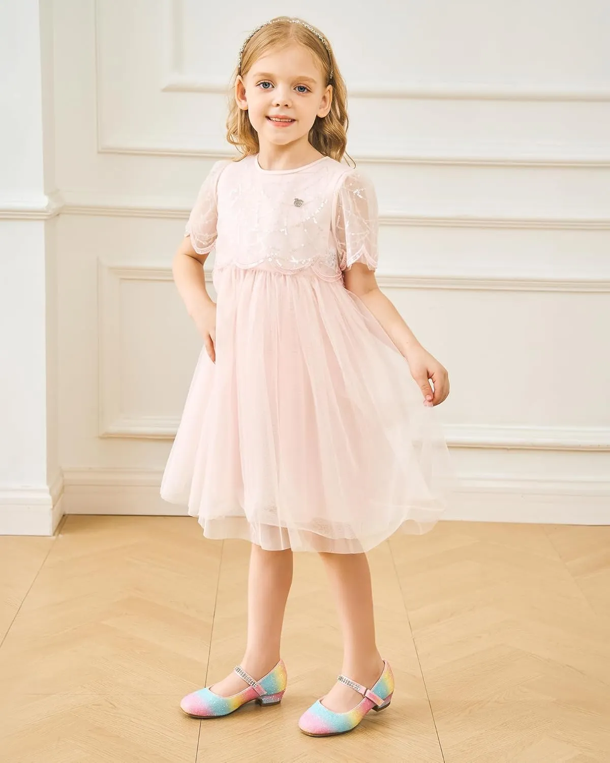 Stelle Girls Dress Shoes Toddler White Flower Girl Low Heels Mary Jane Flat for School Uniform Wedding(Little/Big Kid)