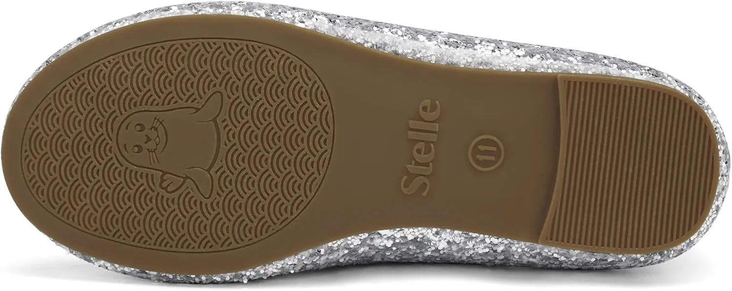 Stelle Girls Glitter Dress Shoes Flower Wedding Mary Jane Ballet Flats with Strap Toddler/Little/Big Kids