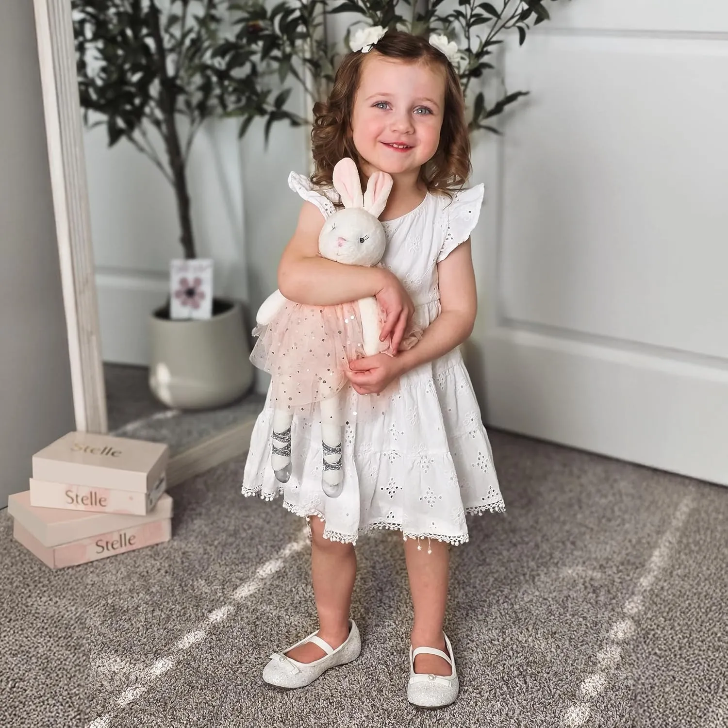 Stelle Girls Glitter Dress Shoes Flower Wedding Mary Jane Ballet Flats with Strap Toddler/Little/Big Kids