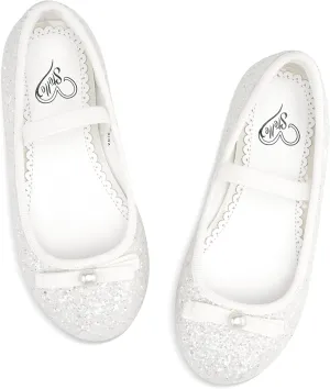 Stelle Girls Glitter Dress Shoes Flower Wedding Mary Jane Ballet Flats with Strap Toddler/Little/Big Kids