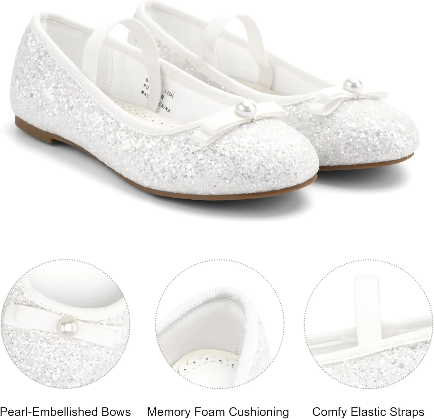 Stelle Girls Glitter Dress Shoes Flower Wedding Mary Jane Ballet Flats with Strap Toddler/Little/Big Kids