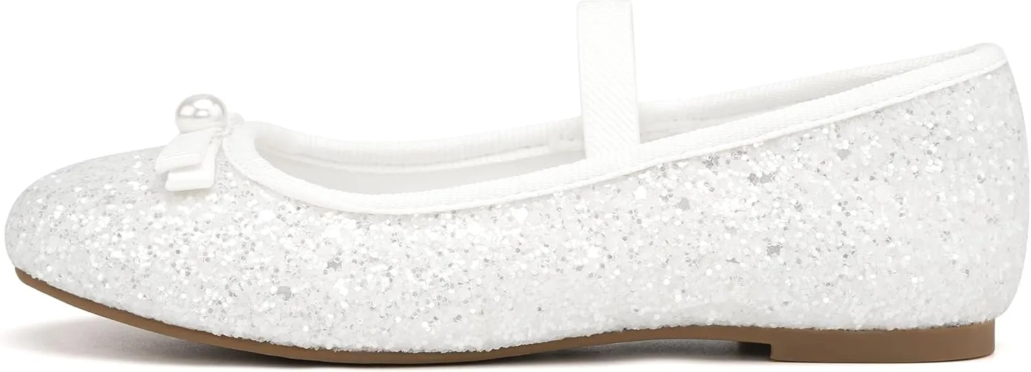 Stelle Girls Glitter Dress Shoes Flower Wedding Mary Jane Ballet Flats with Strap Toddler/Little/Big Kids